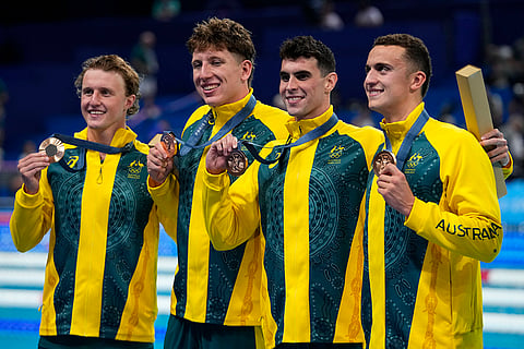 Australia's bronze medal winners in men's 4x200-meter freestyle relay team